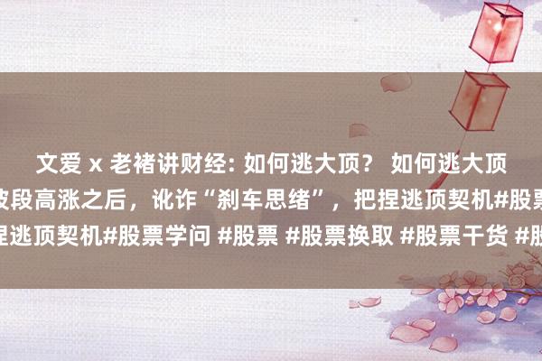 文爱 x 老褚讲财经: 如何逃大顶？ 如何逃大顶？当价钱进程恒久的多波段高涨之后，讹诈“刹车思绪”，把捏逃顶契机#股票学问 #股票 #股票换取 #股票干货 #股民换取